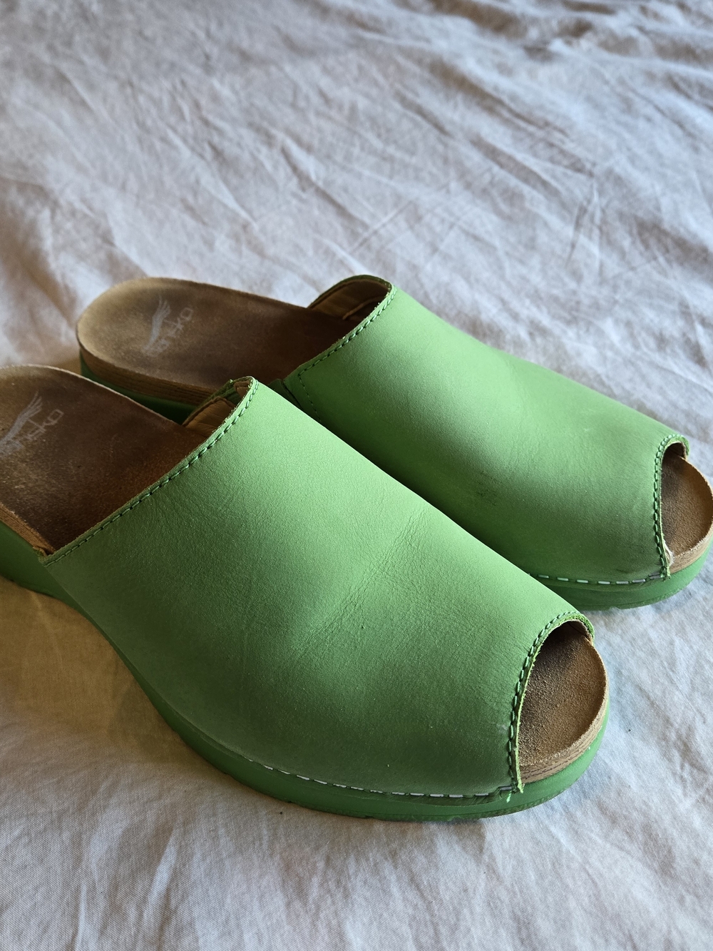 Dansko Lime Green Leather Open-Toe Mules
